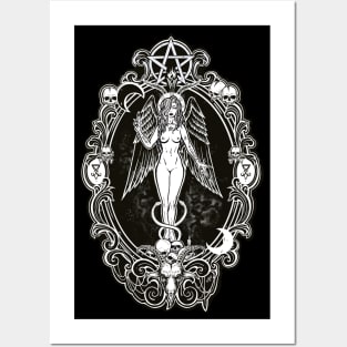 Baphochick - woman, death, goth, snake, devil, Baphomet, skull, goth, girl, dark angel, goat, black sticker, moon Posters and Art